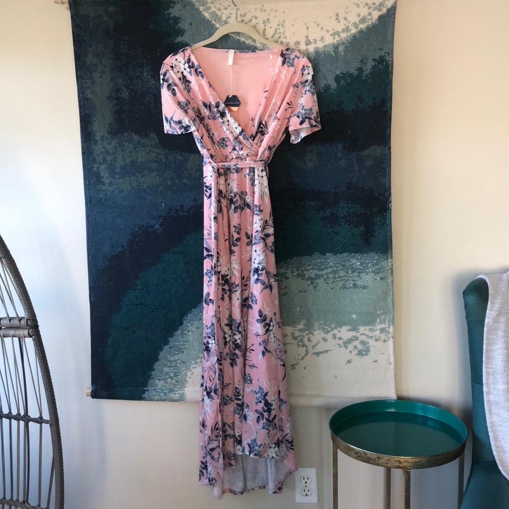 Maternity or nursing dress pink with blue flowers